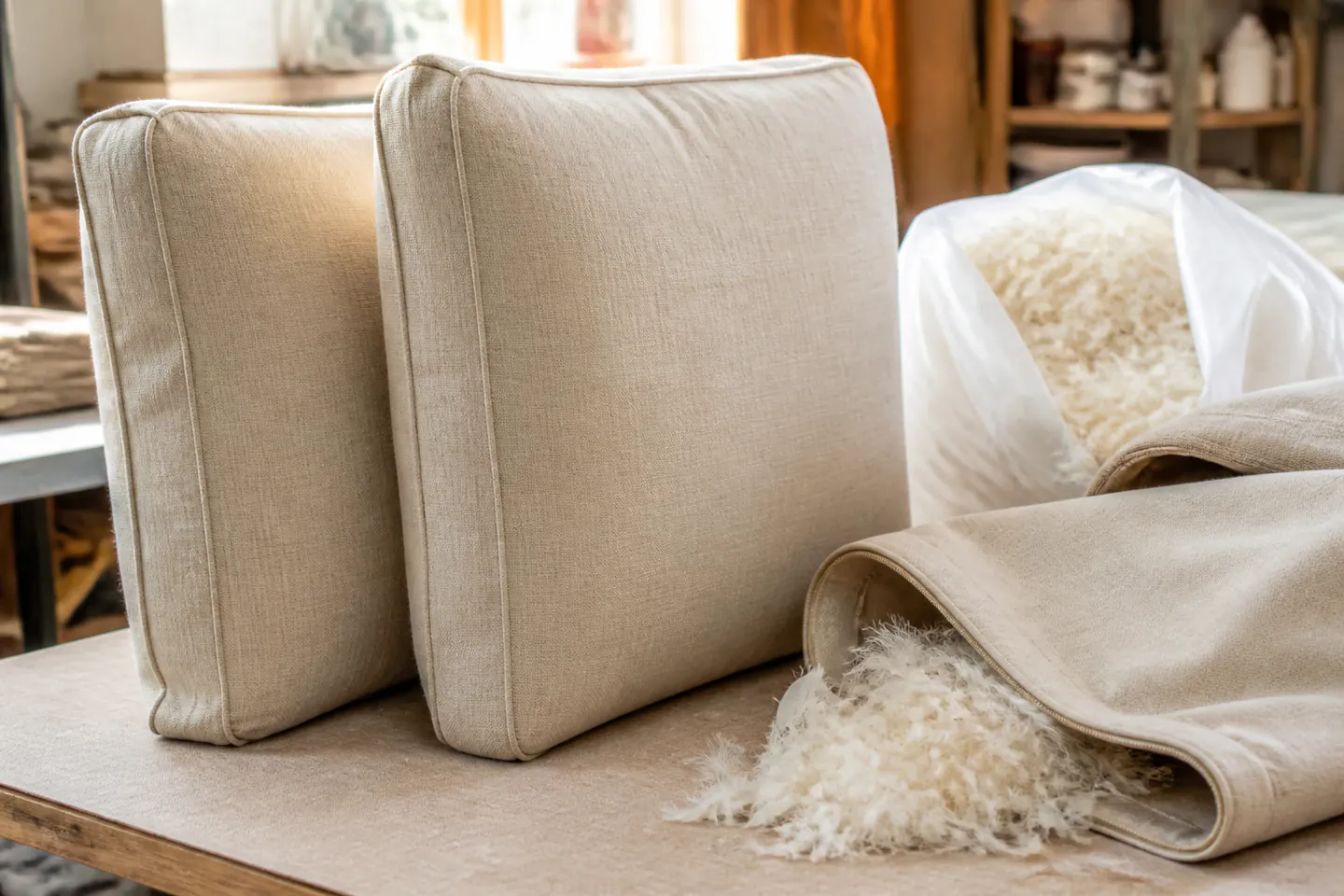 Plump sofa cushions
