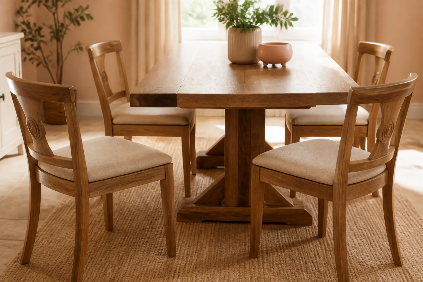 Dining chair with recovered seat