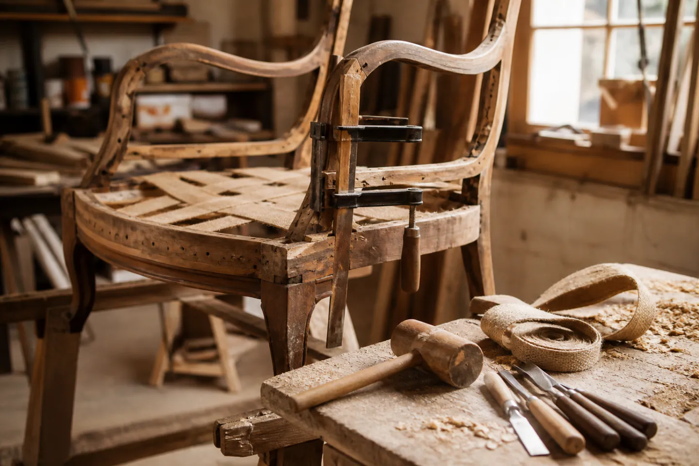 Furniture repair in the workshop