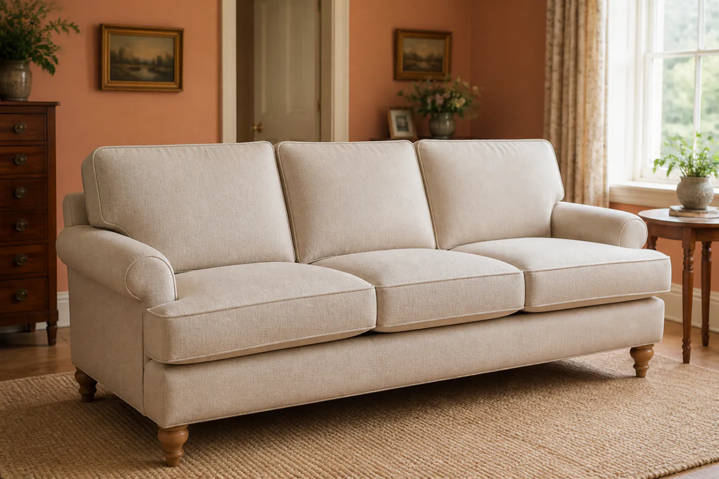 Living room sofa with fresh upholstery